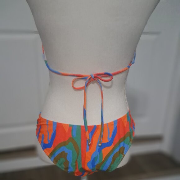 Three Piece Multicolor Triangle Halter Bikini with Mesh Skirt XL Unbranded - Picture 9 of 13
